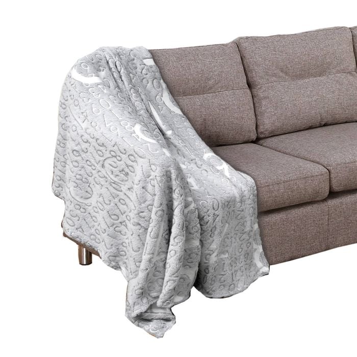 Bloomington Embossed Print Coral Fleece Throw 130 x 160 cm Grey Numbers