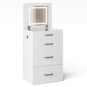 Ufurniture Dressing Table Stool Set LED Lights Mirror Vanity Desk with Storage Drawers & Jewelry Shelves Make up Table