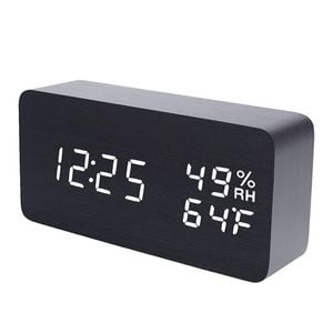 Catzon Wooden Alarm Clock With 3 Alarms 3 Brightness Voice Control-black