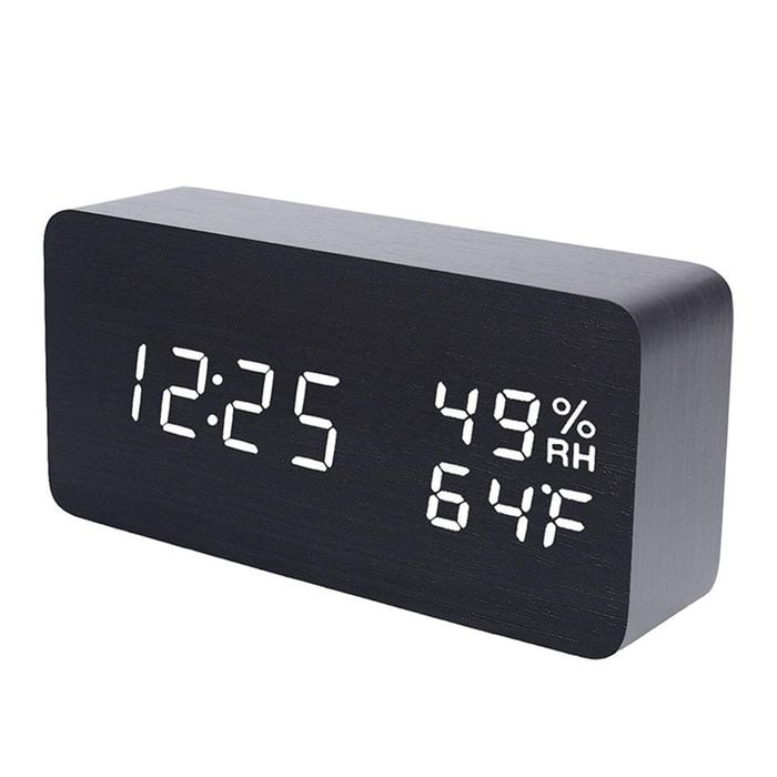 Catzon Wooden Alarm Clock With 3 Alarms 3 Brightness Voice Control-black