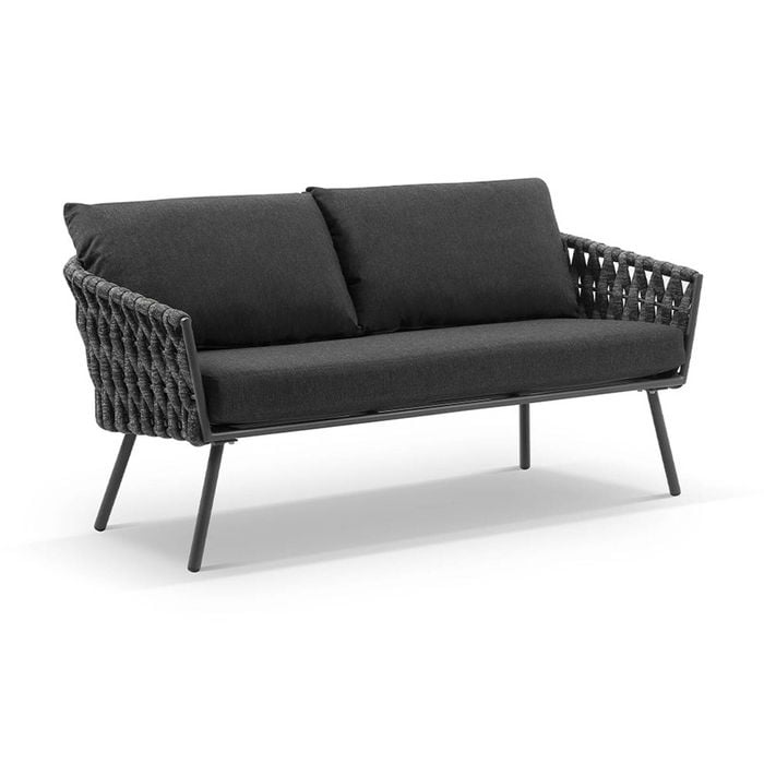 Lismore 2 Seater Outdoor Aluminium And Rope Lounge Charcoal & Carbon Grey Rope/denim Cushions