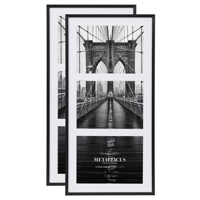 Cooper & Co. Metal 3 Slot Collage Photo Frame 13x18cm Black Set Of 2