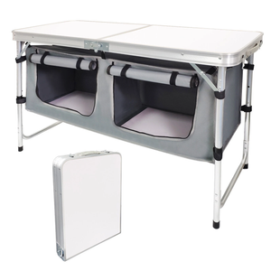 Provecta 120cm White Black Folding Camping Table Aluminium Portable Picnic Table With Storage Organizer