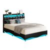 Oikiture Double Size Bed Frame Gas Lift LED Storage Headboard USB Charging Black