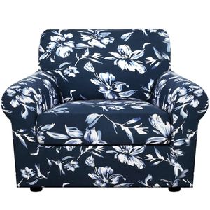 Smarcute 1 Seater Stretch Floral Pattern 2 Pieces Seperated Sofa Covers Navy