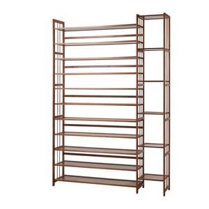 Oikiture Shoe Rack Organizer Bamboo Stand 11 Shelves With Boots Storage Brown