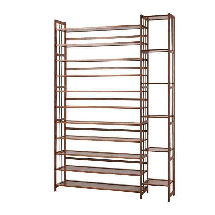 Oikiture Shoe Rack Organizer Bamboo Stand 11 Shelves With Boots Storage Brown
