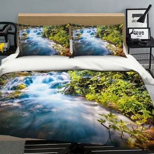 3D River Leaves 255 Bed Pillowcases Quilt King Single Size