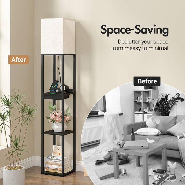 Advwin LED Floor Lamp Storage Shelf w/USB & Type-C Port 3 Color Display ...