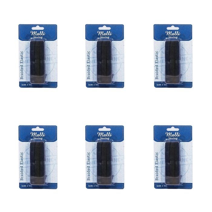 6pk Malli Braided Flat Portable Sewing Elastic Band Tape/cord 1cm X 5m Assorted