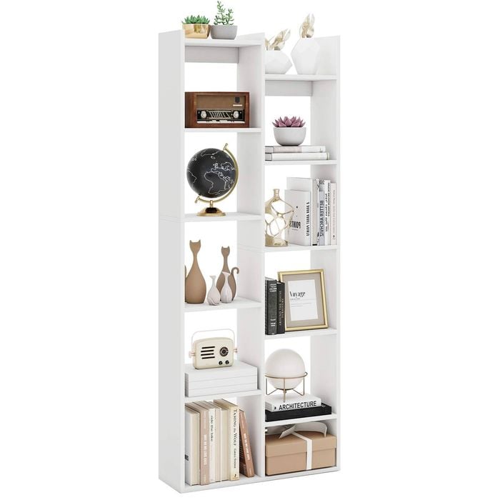 Costway 12-tier Bookcase Wood Display Shelf White