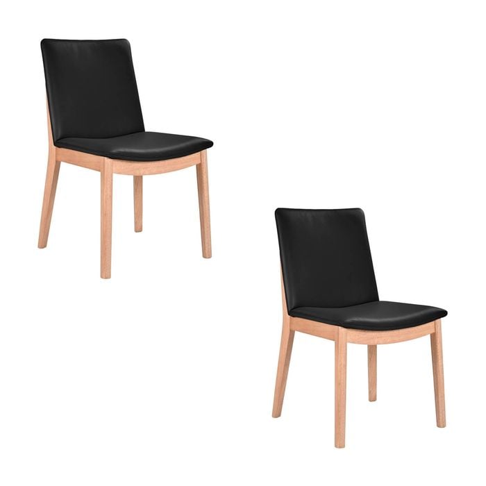 Japandi 2pc Set Leather Seat Dining Chair Black
