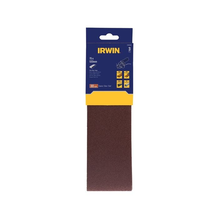 IRWIN 75 x 533mm 80G Sanding Belts - 3 Pack