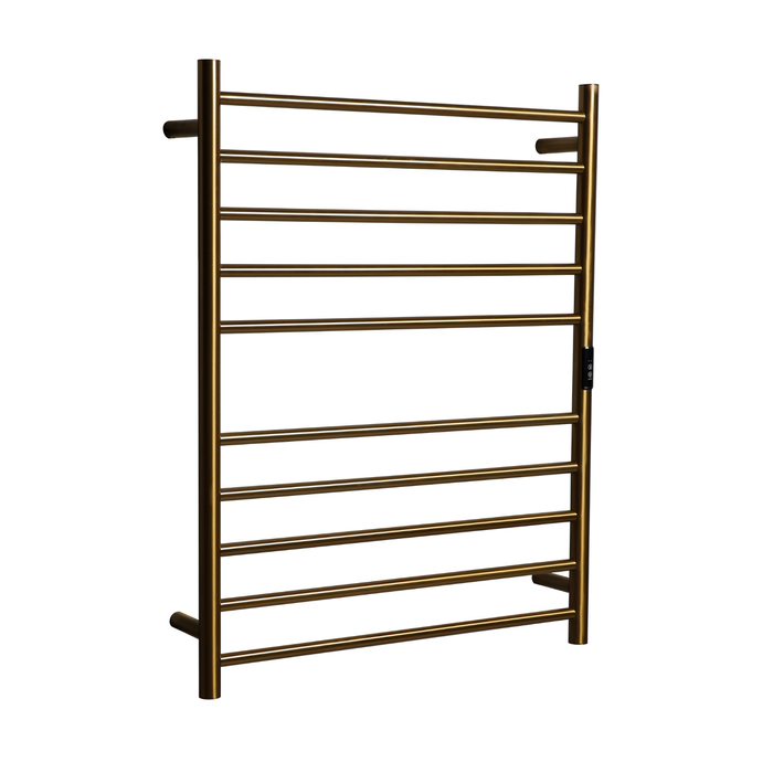 Hotwire 130W 900 x 700mm Gold 10 Bar Flat Round Heated Towel Rail with Timer