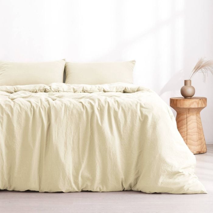 Dreamaker Superfine Washed Microfibre Quilt Cover Set Natural Double Bed