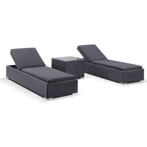 Breeze Outdoor Wicker Pool Sun Lounge Set With Table - Charcoal with Denim