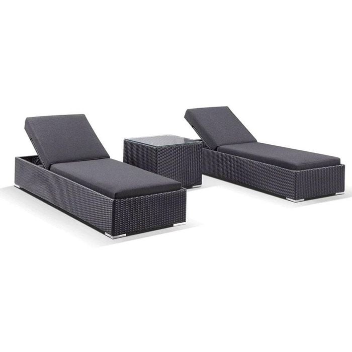 Breeze Outdoor Wicker Pool Sun Lounge Set With Table - Charcoal with Denim