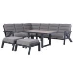 FurnitureOkay Mosman 7-Piece Aluminium Outdoor Modular Lounge Setting (With Low Dining Table) — Charcoal