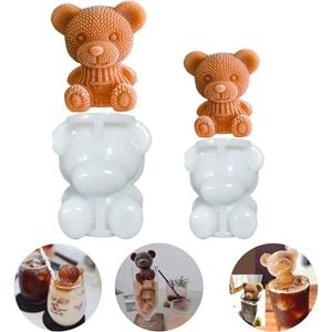 Catzon 2 Pcs 3D Bear Ice Cube Molds Silicone Reusable for Coffee Milk Tea