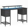 Ufurniture Gaming Desk with RGB LED Lights & Power Outlets Black 140cm