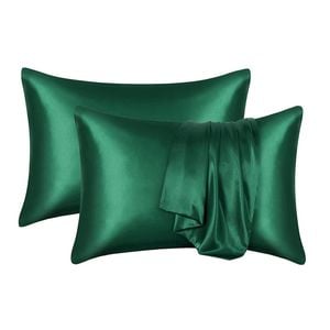 Catzon 2 Pcs Satin Pillowcases with Envelope Closure for Hair and Skin 51X91cm-Dark Green