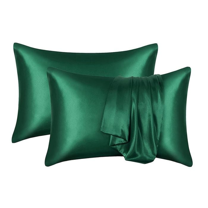 Catzon 2 Pcs Satin Pillowcases with Envelope Closure for Hair and Skin 51X91cm-Dark Green
