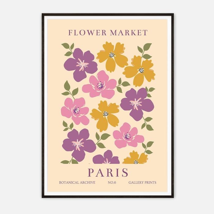 Galrie Vintage Floral Art Print from Paris Flower Market Botanical Archive No.6 Decor, Black Frame, A3 30 x 42cm (12 x 16inch)