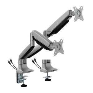 Brateck Dual Monitor Arm 17"-35" Heavy Duty Gas Spring W/ Usb - Silver