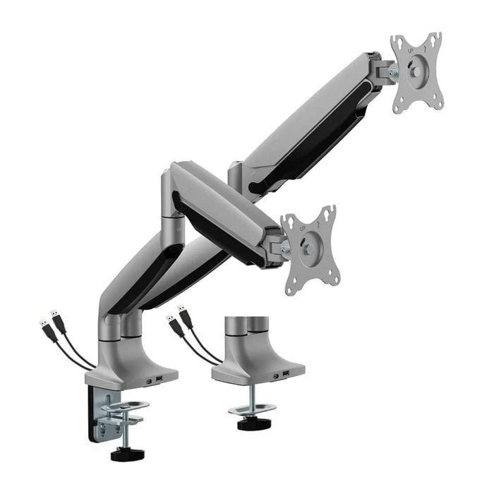 Brateck Dual Monitor Arm 17"-35" Heavy Duty Gas Spring W/ Usb - Silver