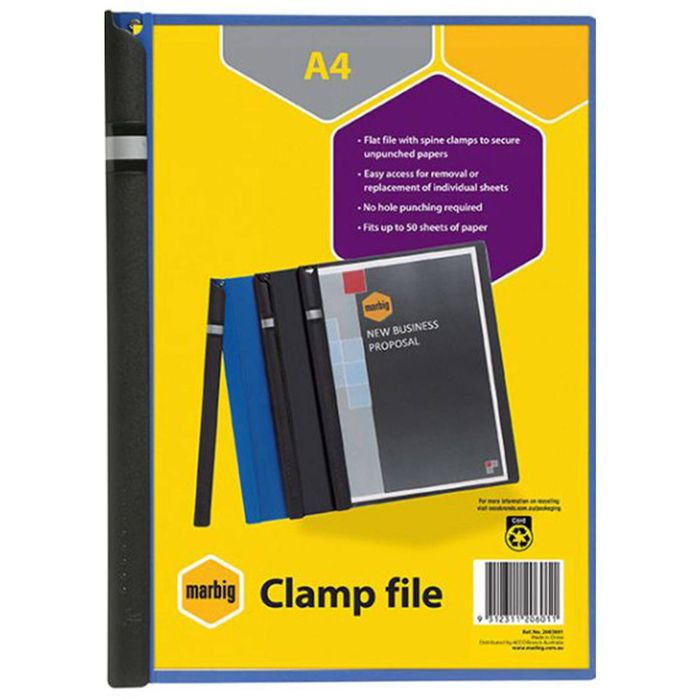 Marbig A4 Clamp File (Blue)