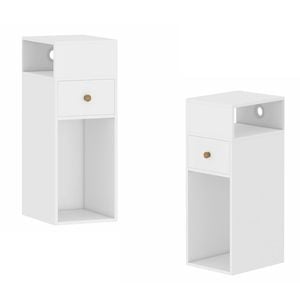 Ufurniture 2 Pcs Side Table With Cable Port Narrow Wooden End Table Drawer & Shelf White