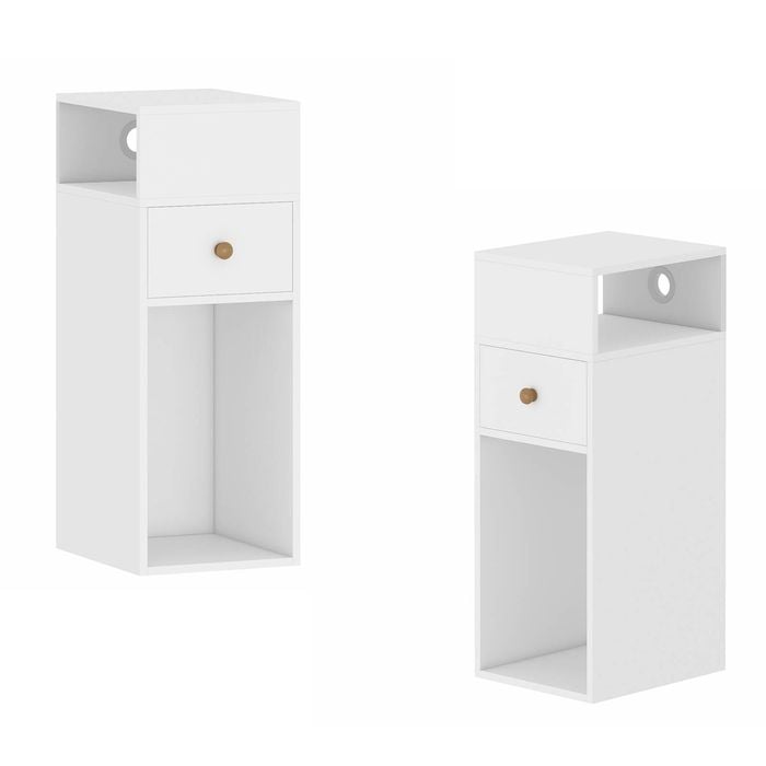 Ufurniture 2 Pcs Side Table With Cable Port Narrow Wooden End Table Drawer & Shelf White