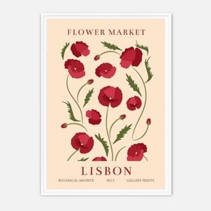 Galrie Stunning Vintage Art Print of Lisbon Flower Market - Botanical Archive No.3, White Frame, A0 84 x 119cm (33 x 47inch)