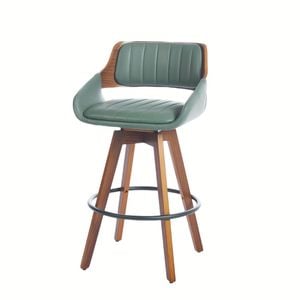 HOMFURN Counter Height Bar Stools Set of 2, Swivel Barstools with Walnut Craft, Faux Leather Upholstered Counter Stool, Green