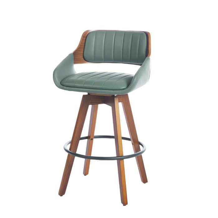 HOMFURN Counter Height Bar Stools Set of 2, Swivel Barstools with Walnut Craft, Faux Leather Upholstered Counter Stool, Green