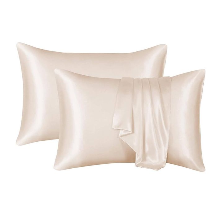 Catzon 2 Pcs Satin Pillowcases with Envelope Closure for Hair and Skin 51X102cm-Beige