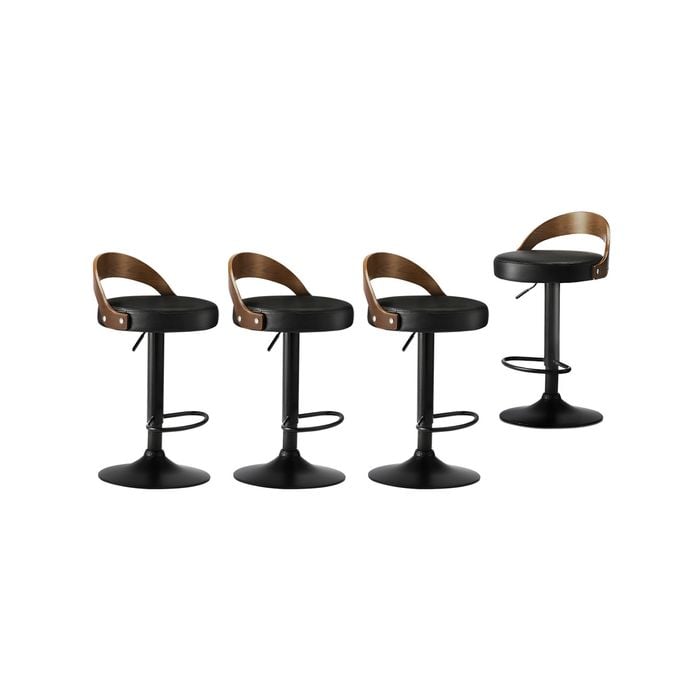 Oikiture 4x Kitchen Bar Stools Gas Lift Black