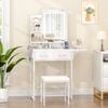 Advwin Dressing Table Set Led Light Charging Station Glass Cabinet Tabletop White