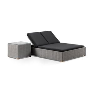 Outdoor Breeze Double Sun Lounge With Side Table In Half Round Wicker