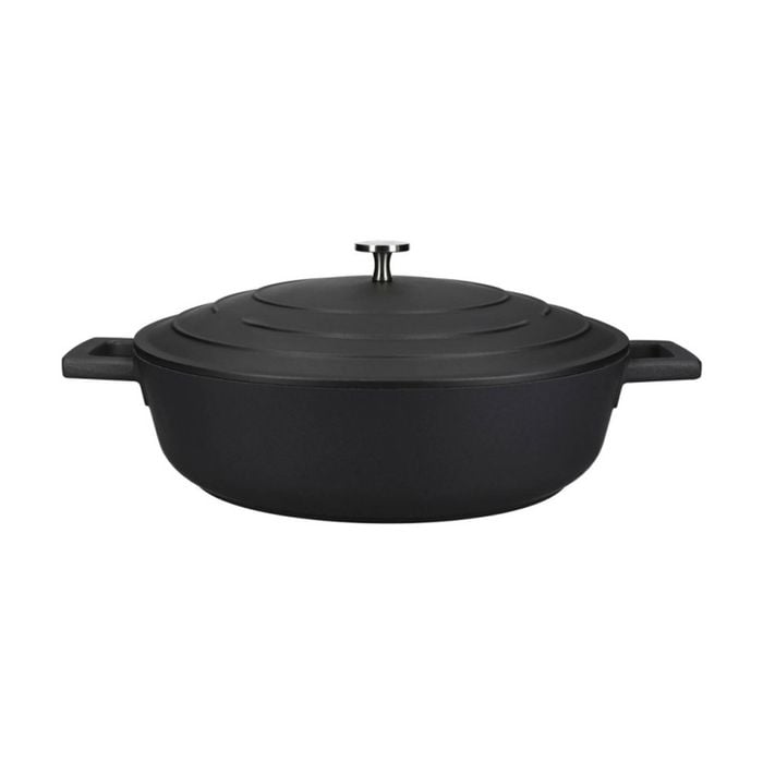 Mastercraft 4l Shallow Cast Aluminium Casserole Dish Cooking Pot Black 28cm