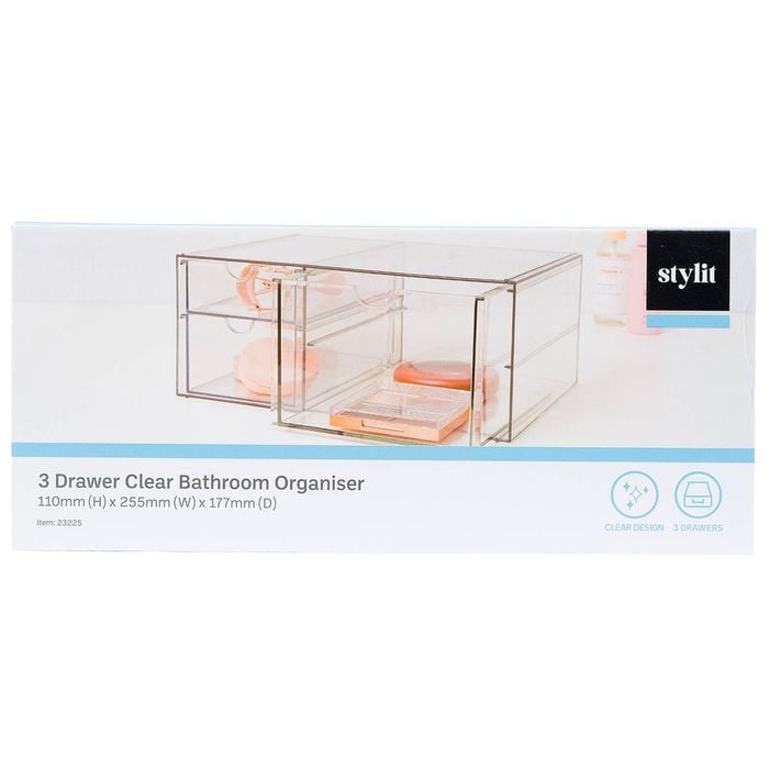 Stylit 3 Drawers Clear Bathroom Organiser