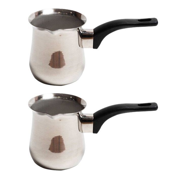 2PK Coffee Culture Stainless Steel 350ml Stovetop Turkish Coffee Pot Silver