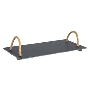 Argon Tableware Serving Tray with Rope Handles - 40 x 20cm Natural Slate Serving Platter Tray Bread Cheese Board
