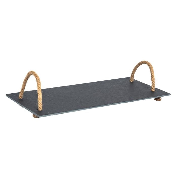 Argon Tableware Serving Tray with Rope Handles - 40 x 20cm Natural Slate Serving Platter Tray Bread Cheese Board