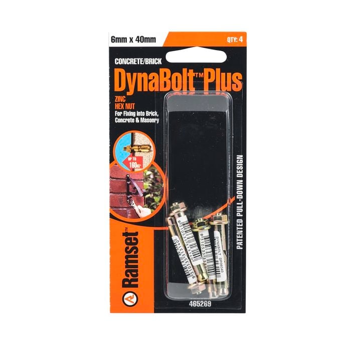 Ramset 6 x 40mm DynaBolt Plus Hex Nut Bolt - 4 Pack