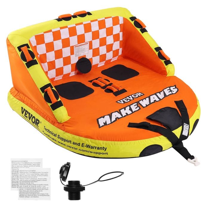 VEVOR Towable Tube Orange 1-2 Riders with Deck Seats and Backrest Full Nylon Cover for Boating