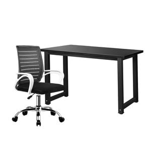 Oikiture Home Office Desk and Chair Set BK&WH Study Work Table Mesh Office Chair