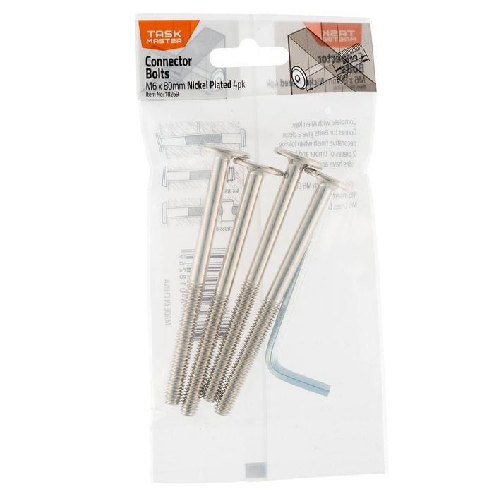 Taskmaster M6 x 80mm Nickel Plated JCB Connector Bolts - 4 Pack
