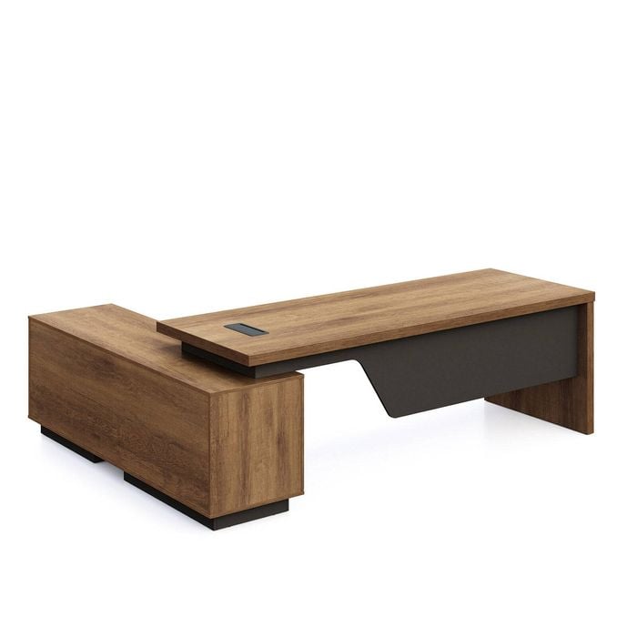 DreasyTech 180/200CM Executive Office Desk Adjustable With Right Return Brown Oak Colour
