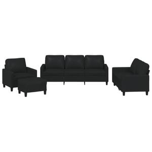 vidaXL Sofa Set with Pillows 2-Seater Sofa Couch 4 Piece Black Faux Leather